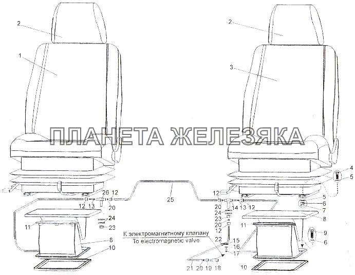 Установка и пневмопитание сидений МЗКТ-7401