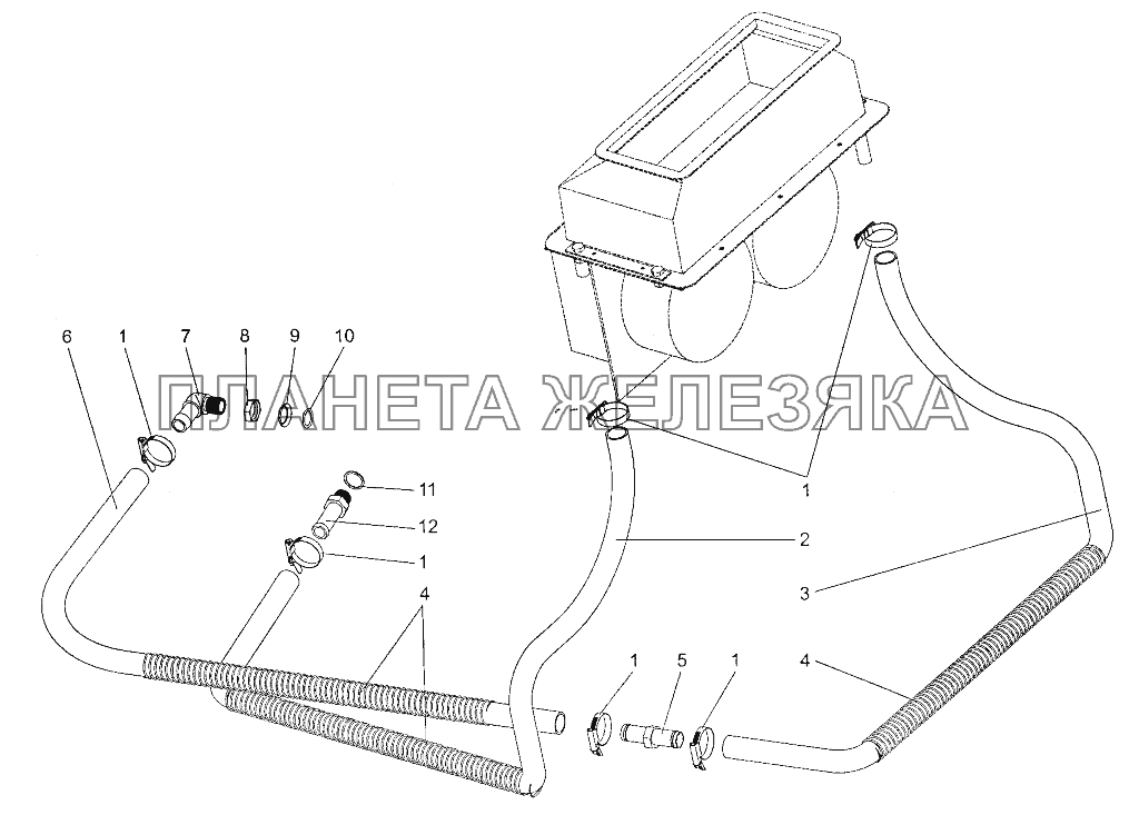 Установка трубопроводов отопителя кабины МЗКТ-700600-011