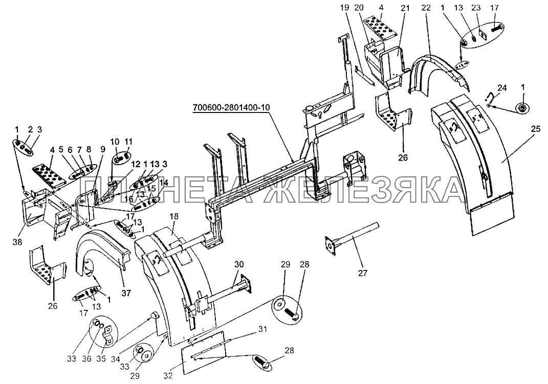 Установка подножек МЗКТ-700600-011