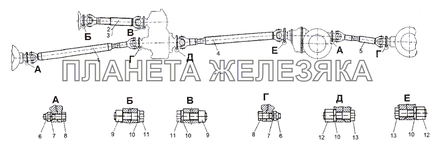 Установка карданных валов МЗКТ-74171