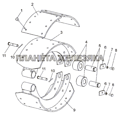 Колодка тормоза правая, колодка тормоза левая 9919-3501090, 9919-3501091 МЗКТ-74171