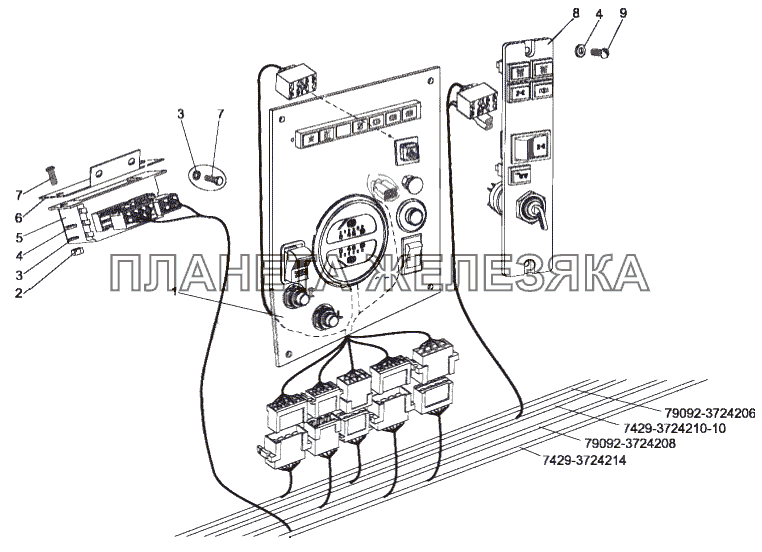 Установка панели приборов шасси и панели переключателей МЗКТ-75165
