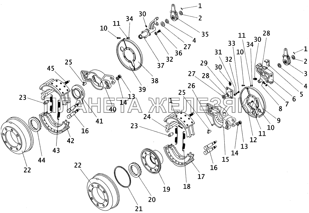 Тормозные механизмы передних и задних колес ПАЗ-4234