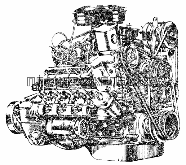 Общий вид двигателя ПАЗ-672М