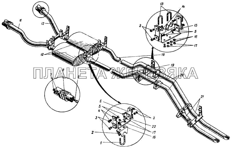Глушитель и подвеска труб ПАЗ-672М