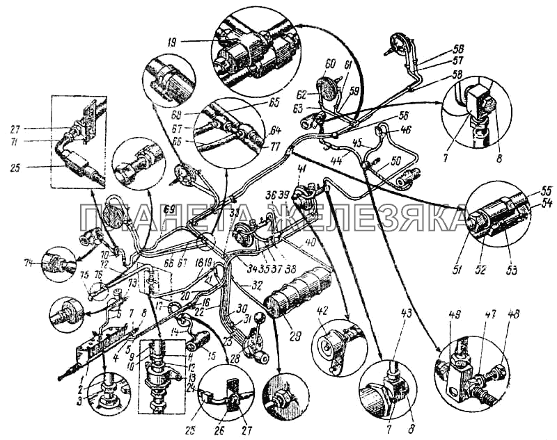 Трубопроводы гидротормозов и вакуумной системы ПАЗ-672М