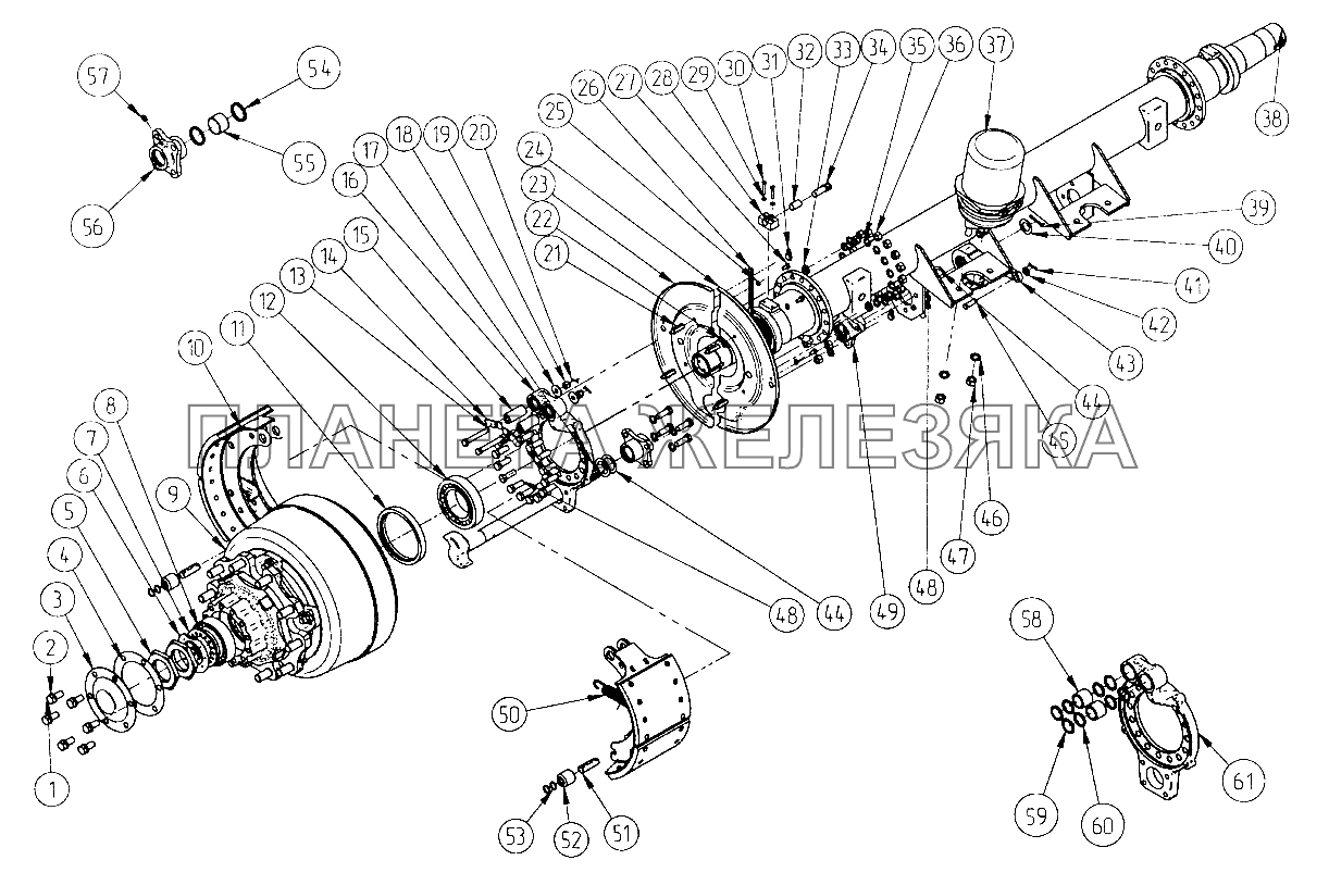 Ось в сборе со ступицами и тормозами СЗАП-9328 (2005)