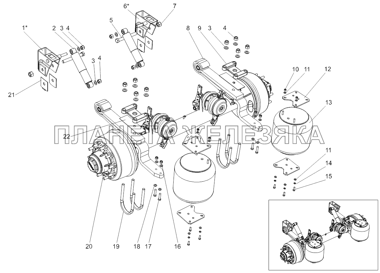 Ось с рессорами 9523-2415011-10 Тонар-9523 (вариант)