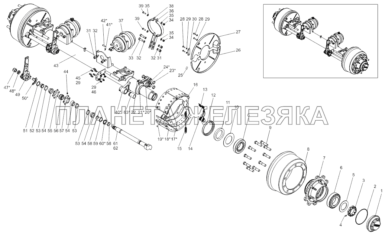 Ось с тормозами 9523-2410016-10 Тонар-9523 (вариант)