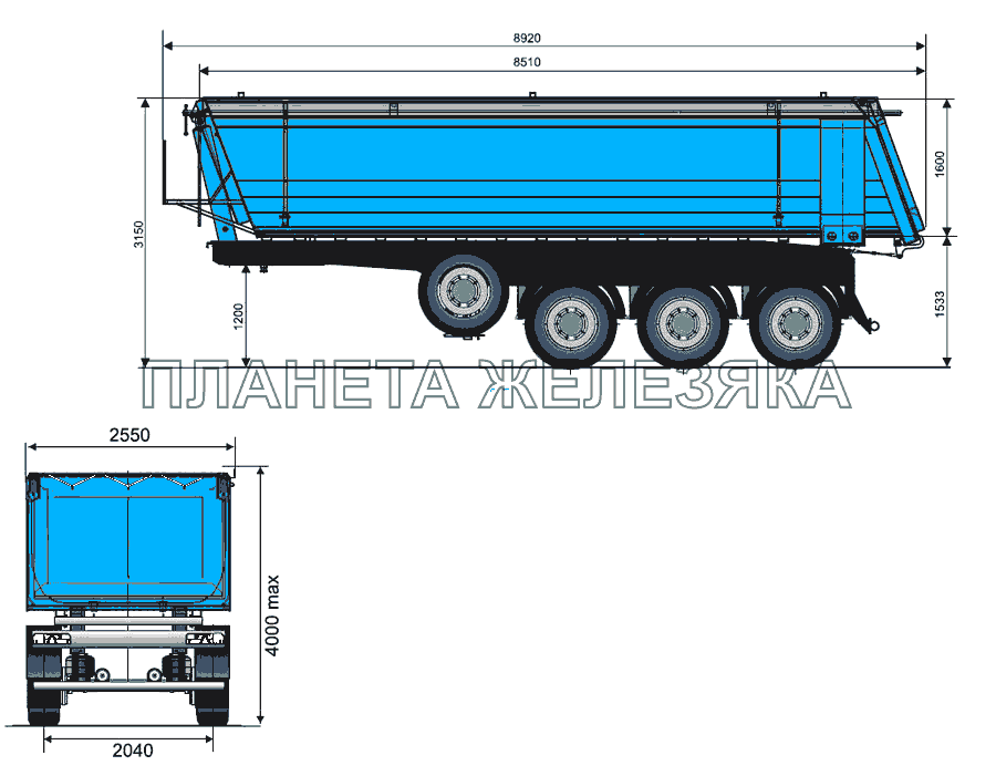 Общий вид полуприцепа модели 9523-0000020-10 Тонар-9523