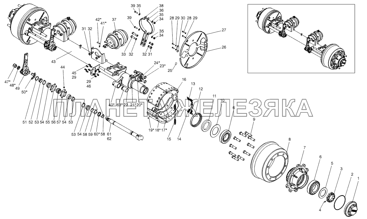 Ось с тормозами 9523-2410016-10 Тонар-952302