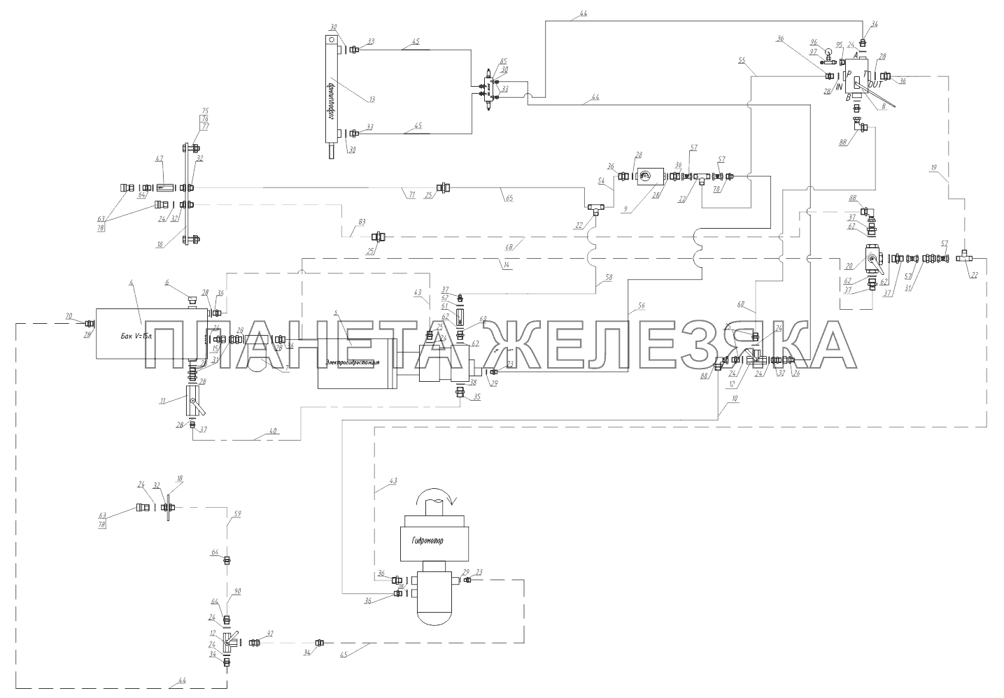 Схема гидравлическая (сдвоенный привод) Тонар-95235
