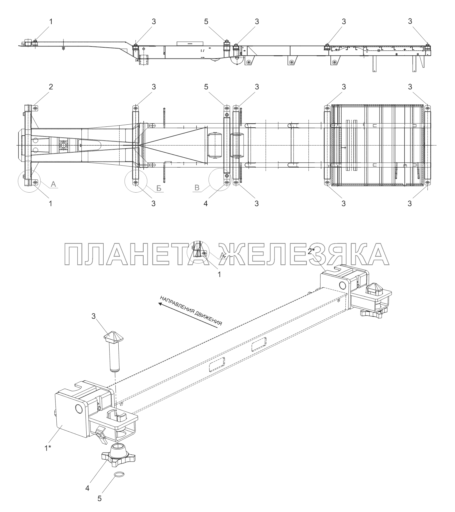 Установка деталей стопоров контейнера на модель 974623-0000020, вид А Тонар-9746