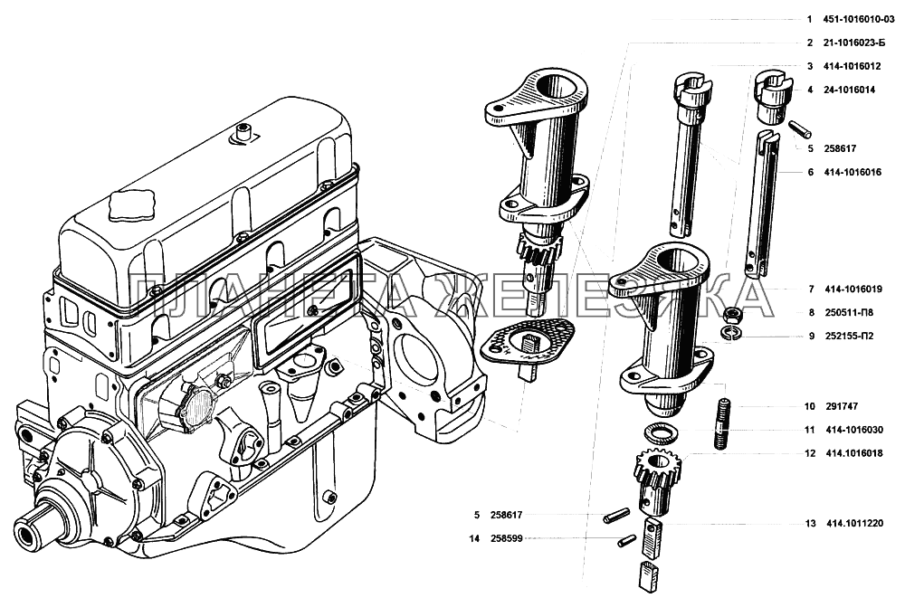 Привод распределителя зажигания и масляного насоса УАЗ-31514