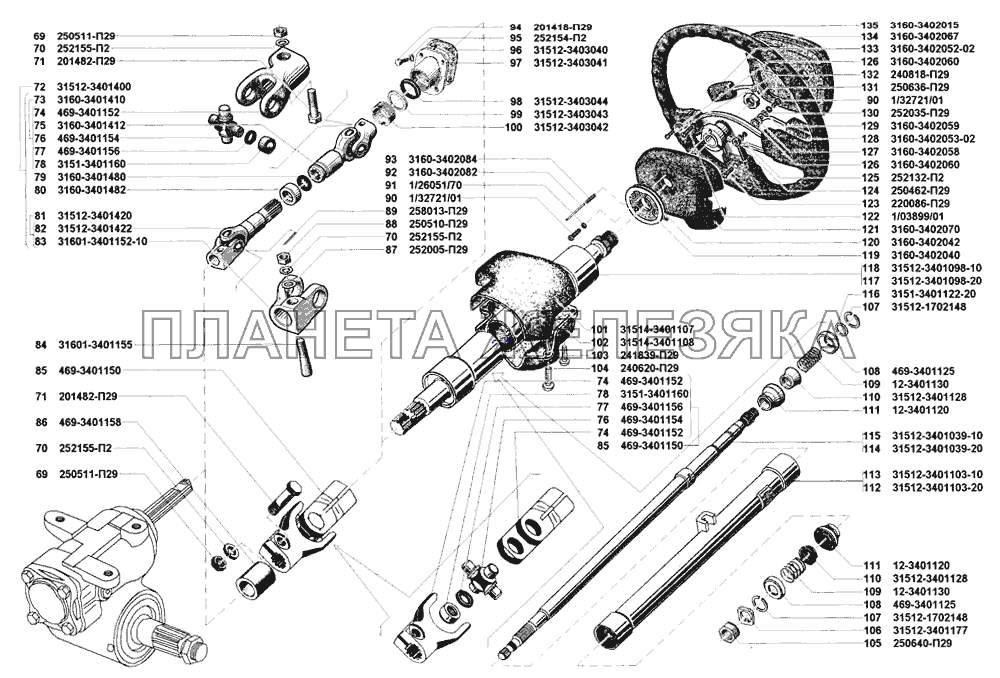 Управление рулевое и колесо рулевого управления УАЗ-31514