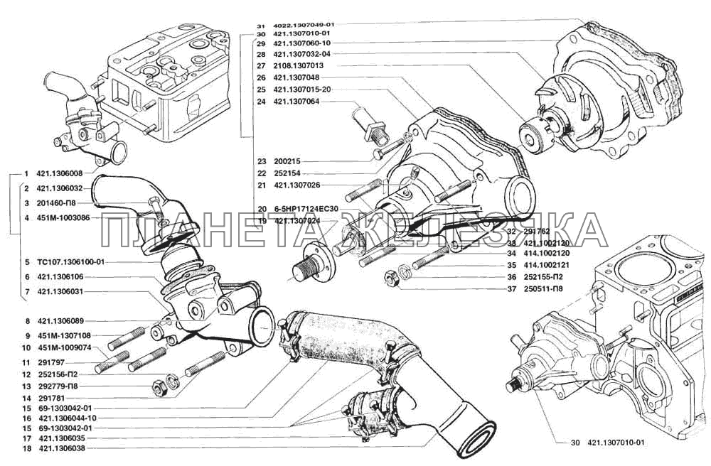 Термостат и насос системы охлаждения УАЗ-31519