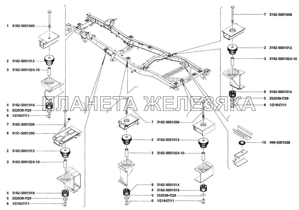 Крепление кузова к раме УАЗ-31519