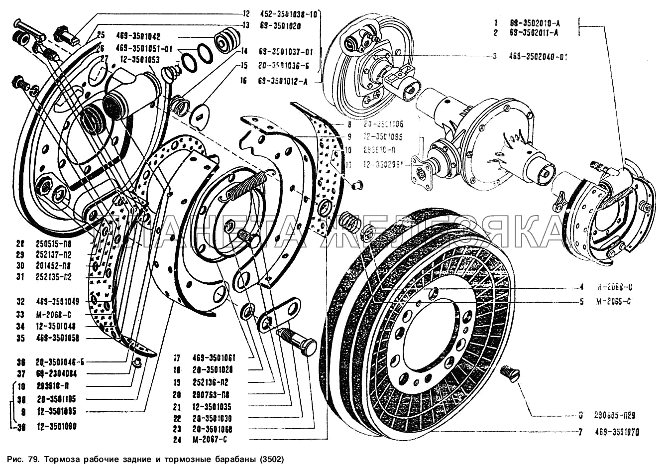 Тормоза рабочие задние и тормозные барабаны УАЗ-3151