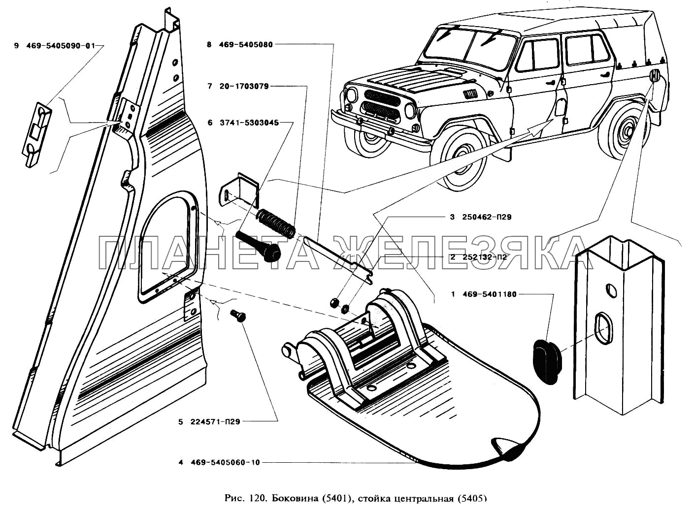 Боковина и стойка центральная УАЗ-3151