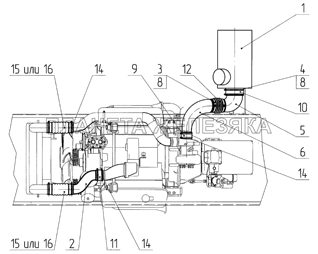 Установка системы питания двигателя воздухом СПТС УРАЛ-32552