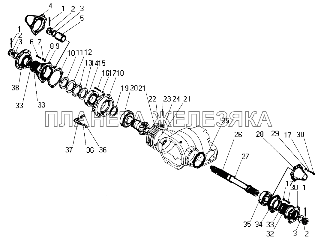 Проходной вал редуктора главной передачи СПТС УРАЛ-32552