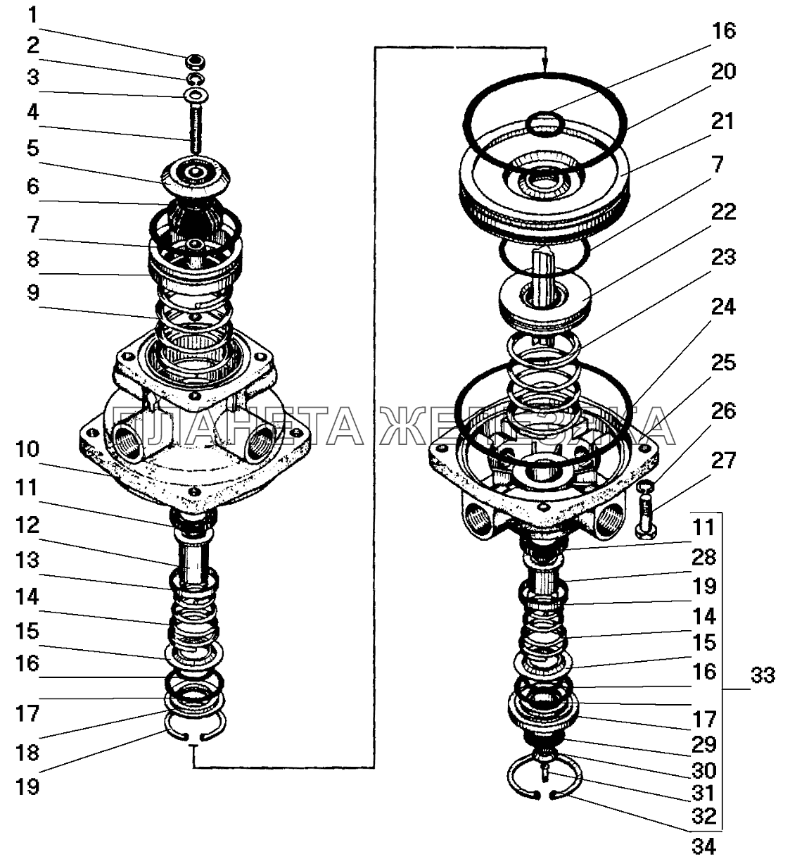 Детали тормозного двухсекционного крана СПТС УРАЛ-32552