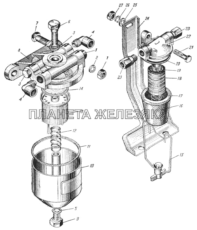 Фильтр-отстойник тонкой очистки топлива (Рис. 23) УРАЛ-375