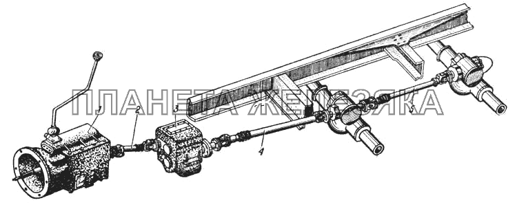 Схема расположения карданных валов автомобиля Урал-377 (Рис. 51) УРАЛ-375