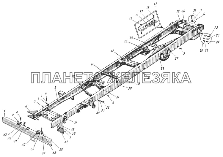 Рама автомобиля Урал-375Д (Рис. 61) УРАЛ-375