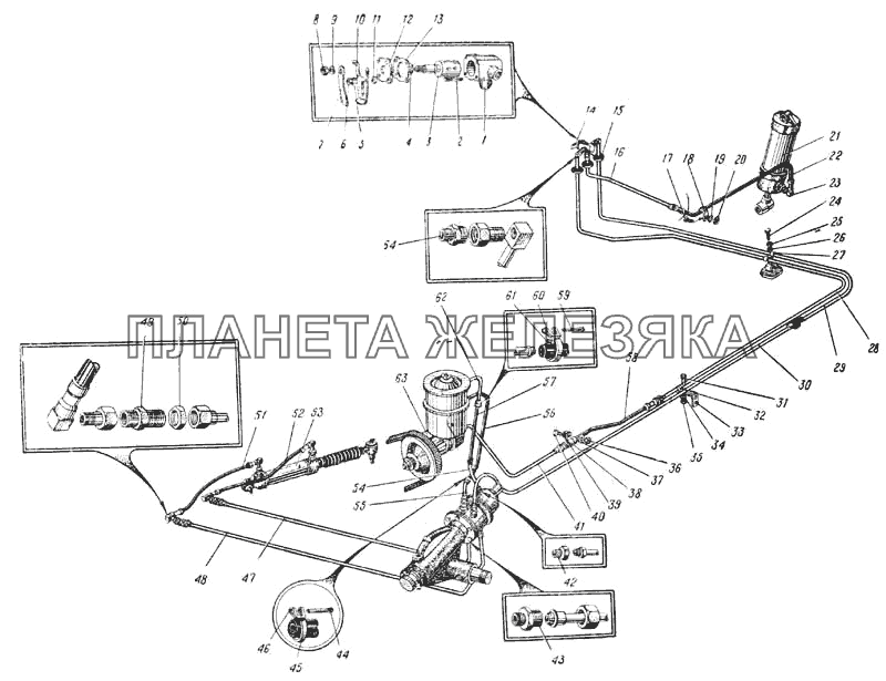Схема системы рулевого управления (Рис. 89) УРАЛ-375