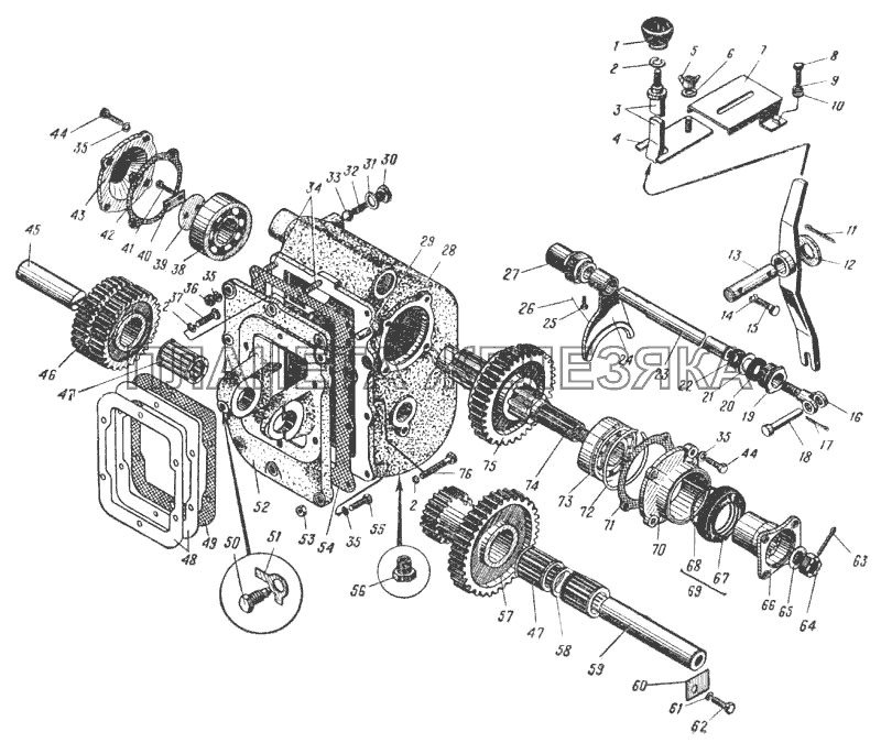 Коробка отбора мощности (Рис. 125) УРАЛ-375