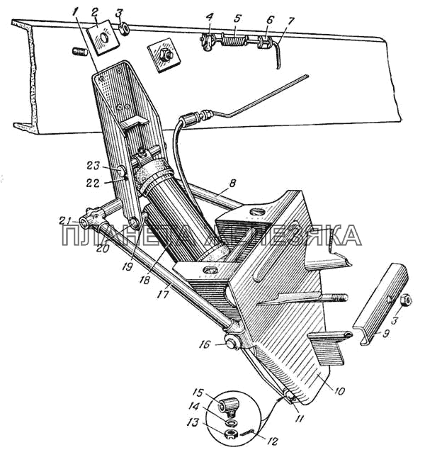 Горизонтальный держатель запасного колеса (Рис. 161) УРАЛ-375