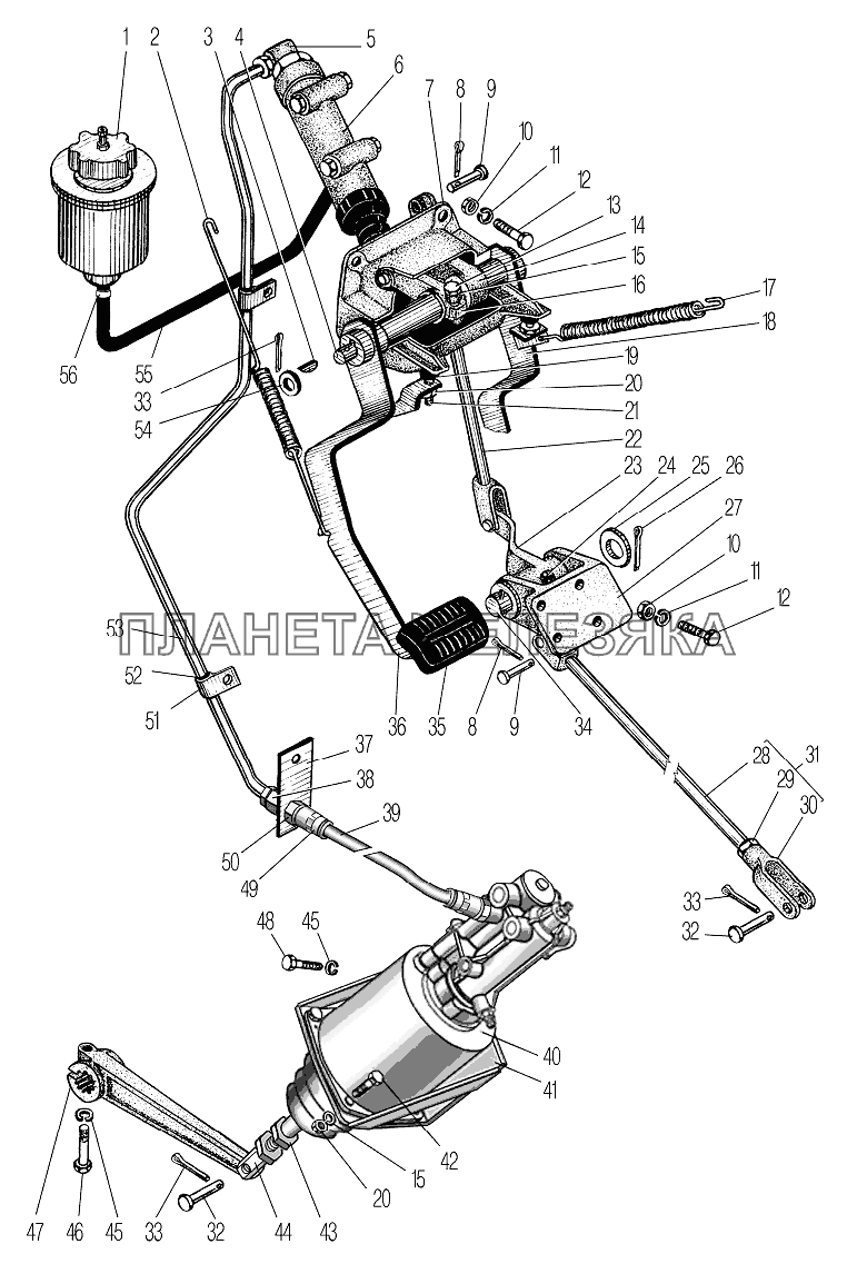 Привод педалей сцепления и тормоза УРАЛ-4320-61