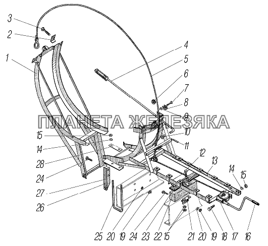 Вертикальный держатель запасного колеса УРАЛ-4320-6951-74
