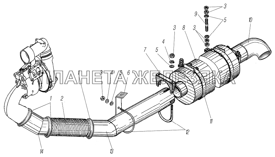 Система выпуска газов УРАЛ-4320-80М/82М