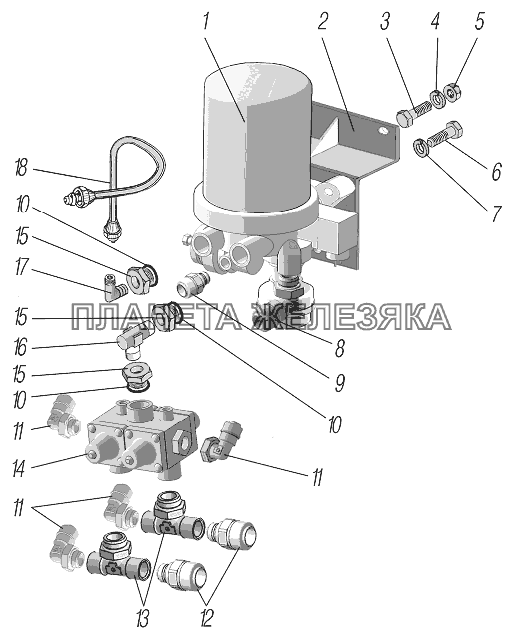 Установка адсорбера и четырехконтурного защитного клапана УРАЛ-4320-80М/82М