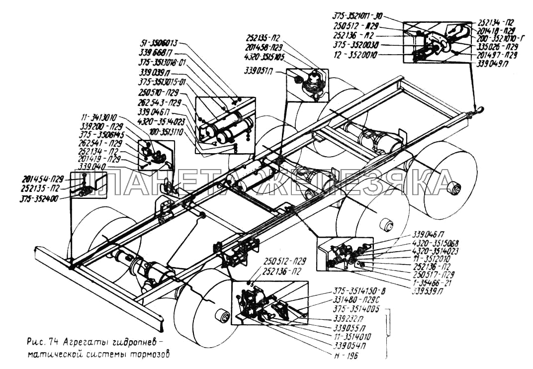Агрегаты гидропневматической системы тормозов УРАЛ-43202