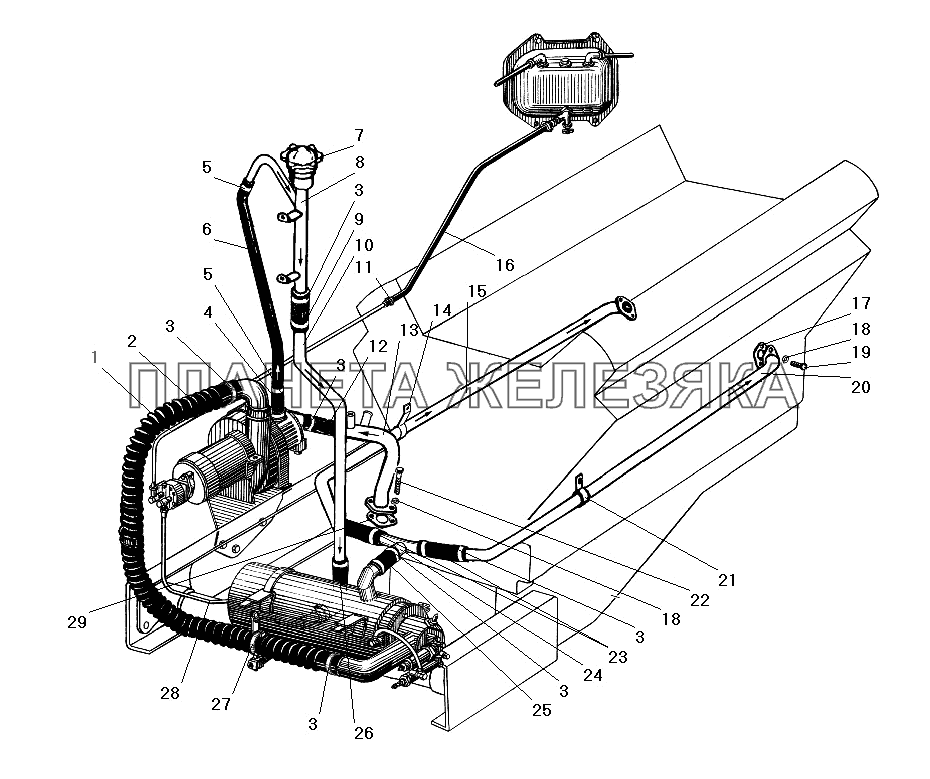 Трубы и шланги системы предпускового подогрева (двигатель с насосом повышенной производительности) УРАЛ-4320-31