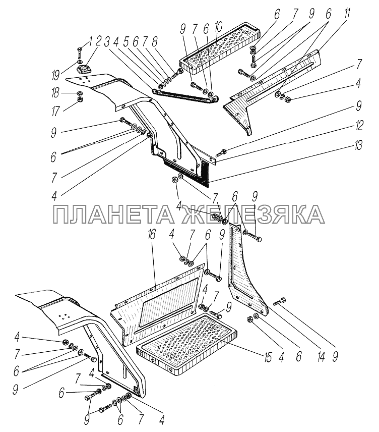 Установка правой и левой подножек УРАЛ-43204-1111-70