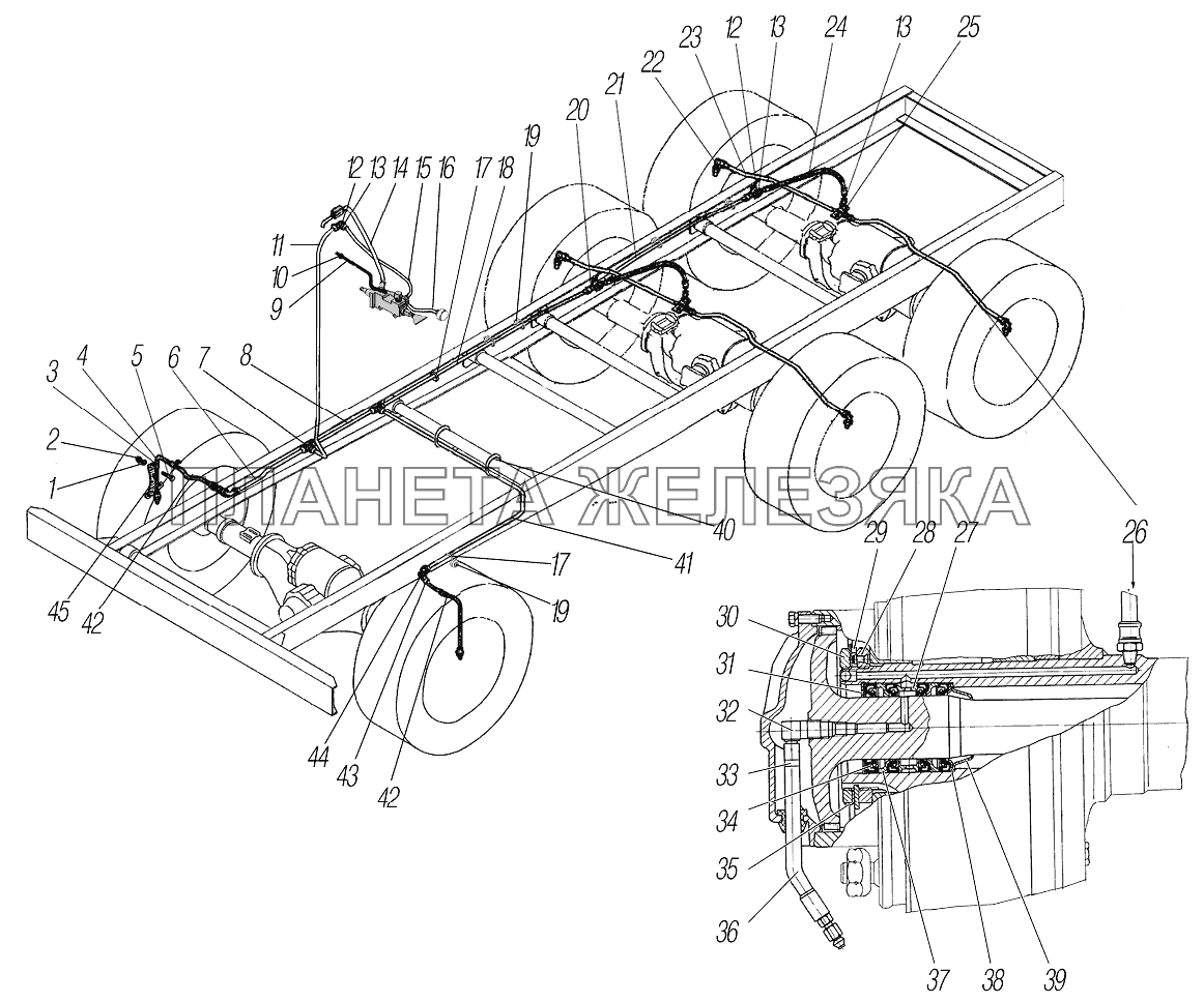 Система регулирования давления воздуха в шинах УРАЛ-4320-1958-70И