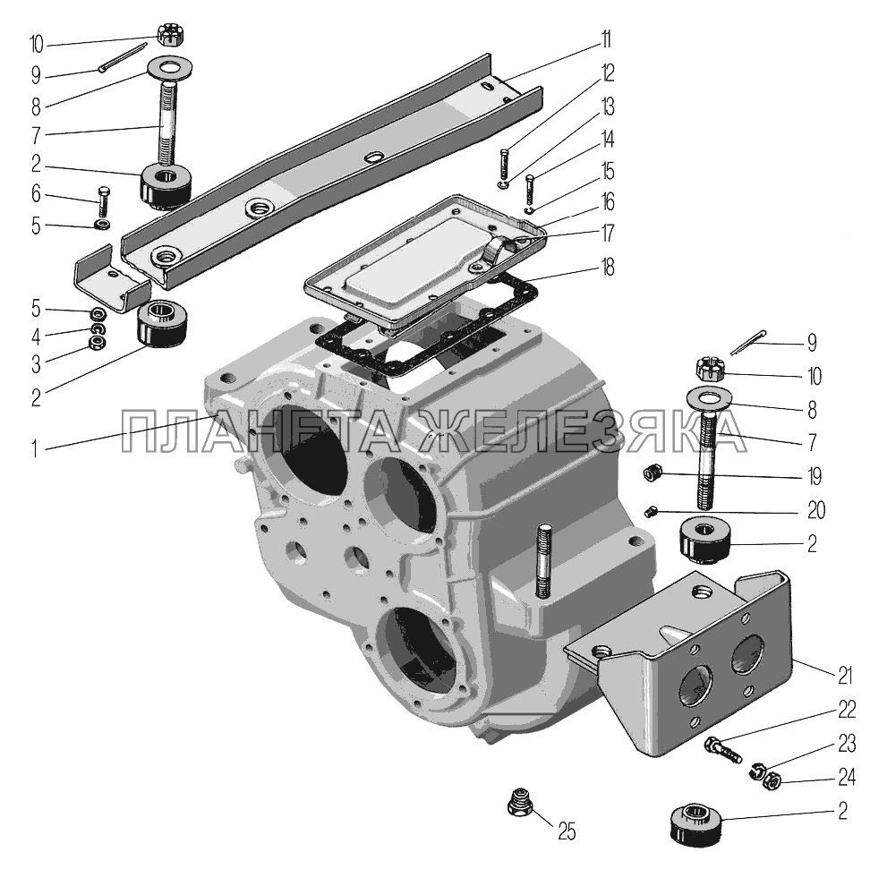 Картер и подвеска раздаточной коробки УРАЛ-43204-1153-70