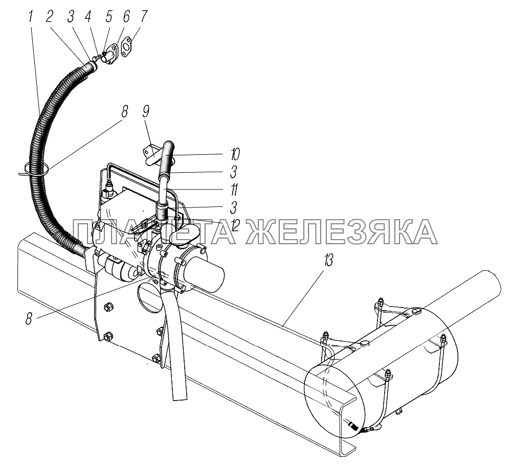 Трубопроводы и шланги системы предпускового подогрева двигателя Вариант 2 УРАЛ-4320-1958-70И