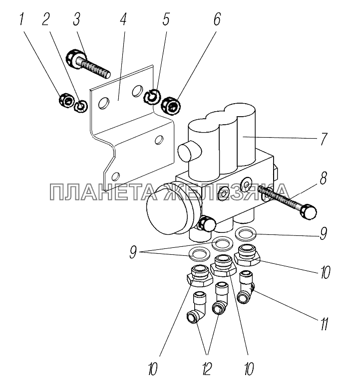 Установка электромагнитного клапана  системы накачки шин УРАЛ-4320-1958-70И