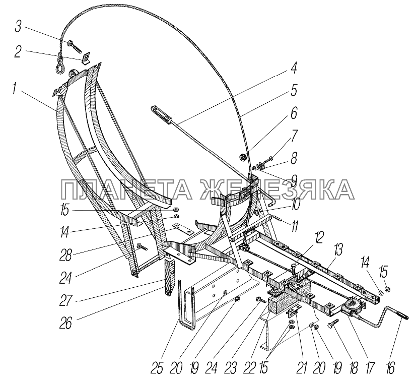 Вертикальный держатель запасного колеса УРАЛ-4320-1958-70И