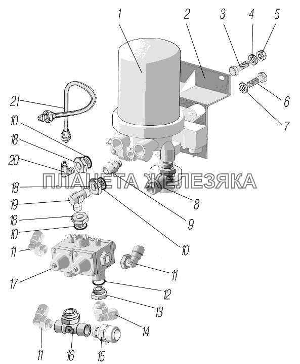 Установка адсорбера и 4-х контурного защитного клапана УРАЛ-43204-1153-70