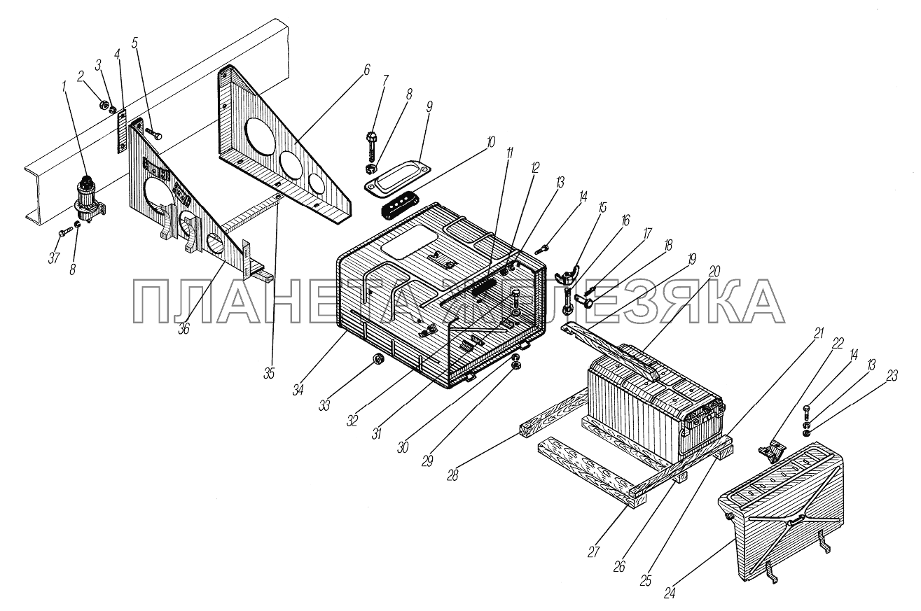 Установка контейнера аккумуляторных батарей УРАЛ-4320-1958-70И