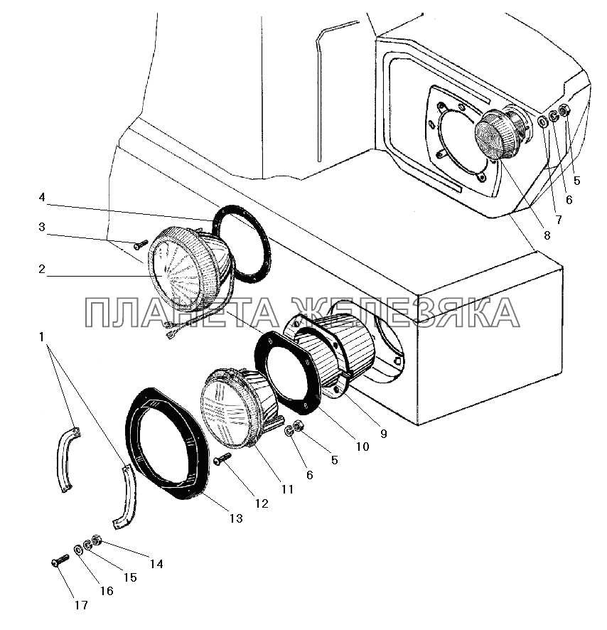 Фара и фонарь передний УРАЛ-4320-41