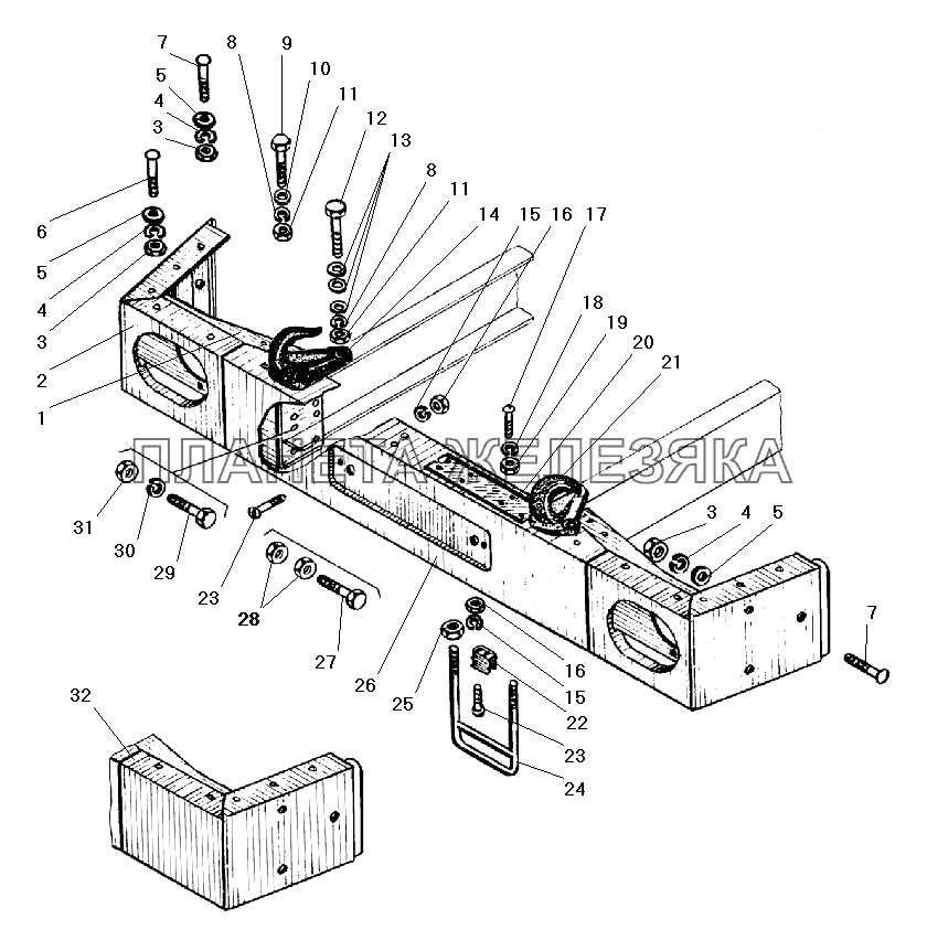 Передний буфер и буксирные крюки УРАЛ-4320-41