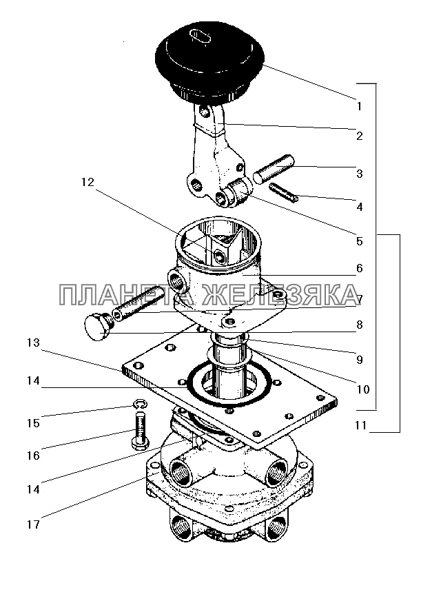 Тормозной двухсекционный кран с рычагом УРАЛ-43206-41