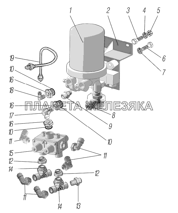 Установка адсорбера и четырехконтурного защитного клапана УРАЛ-44202-3511-80